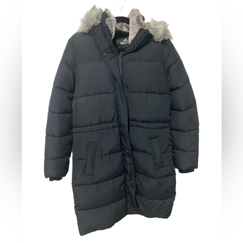 Hollister Charcoal Puffer Jacket with Faux Fur Trim - Picture 2 of 9